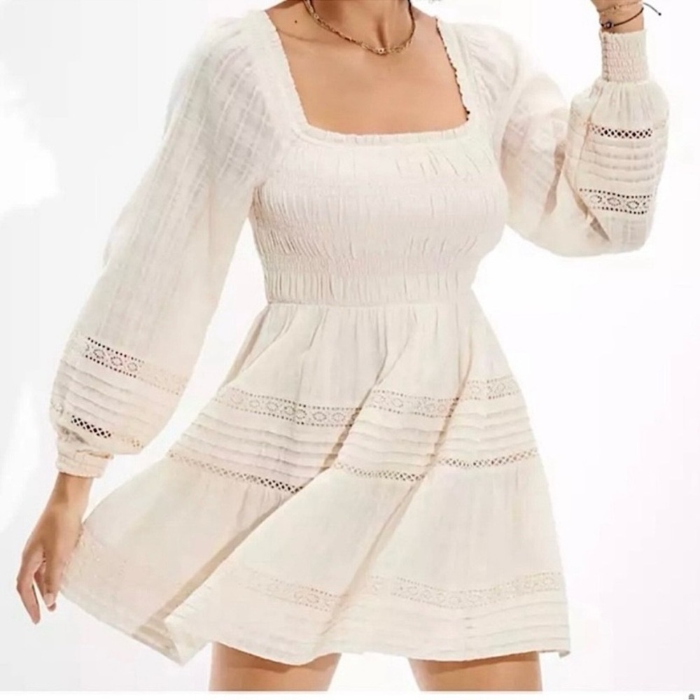 AE Boho SmockedPuff Sleeve Mini Dress Size Small